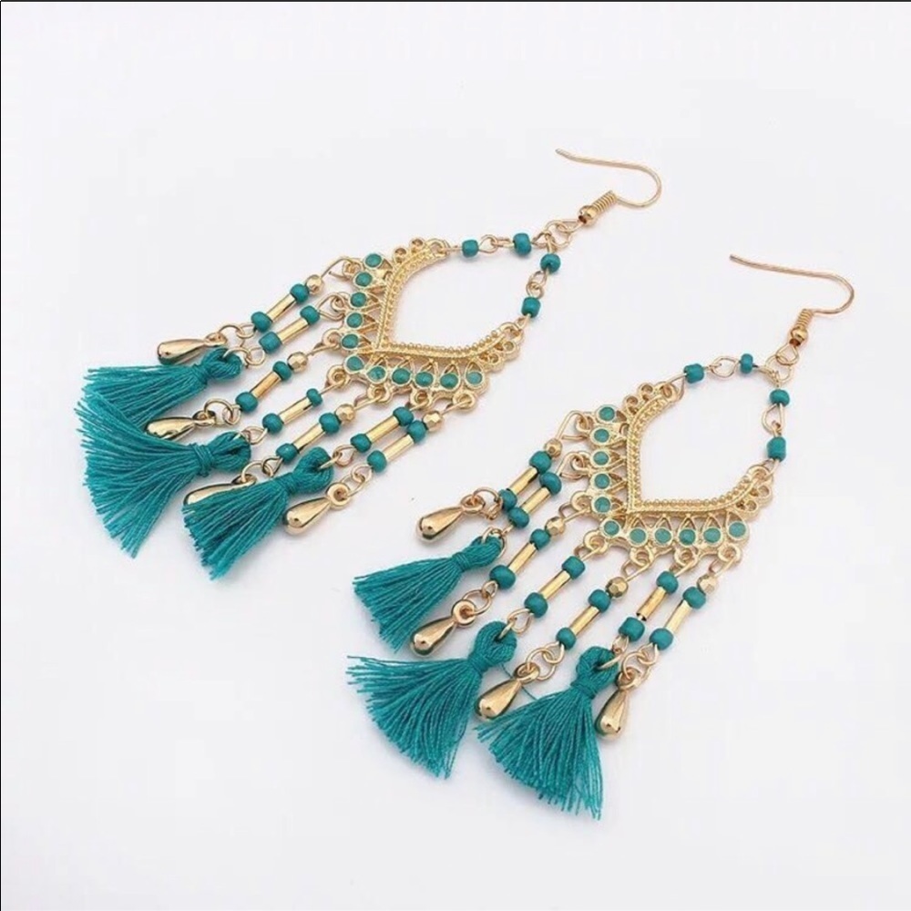Bohemian Beaded Tassel chandelier Dangle Earrings